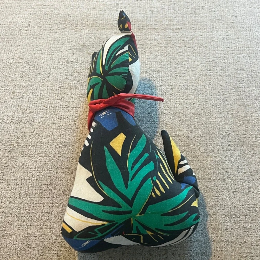 Vintage 80s Memphis Style Abstract Geometric Tropical Fabric Cat Plush Decor